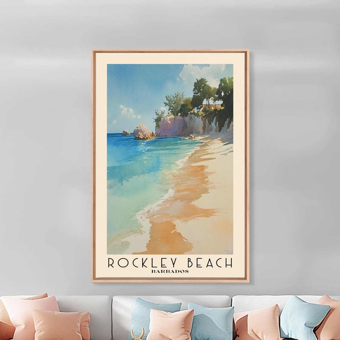 Rockley Beach Barbados Cliff Shore Sea Rocks Watercolor Travel Poster - Image 2