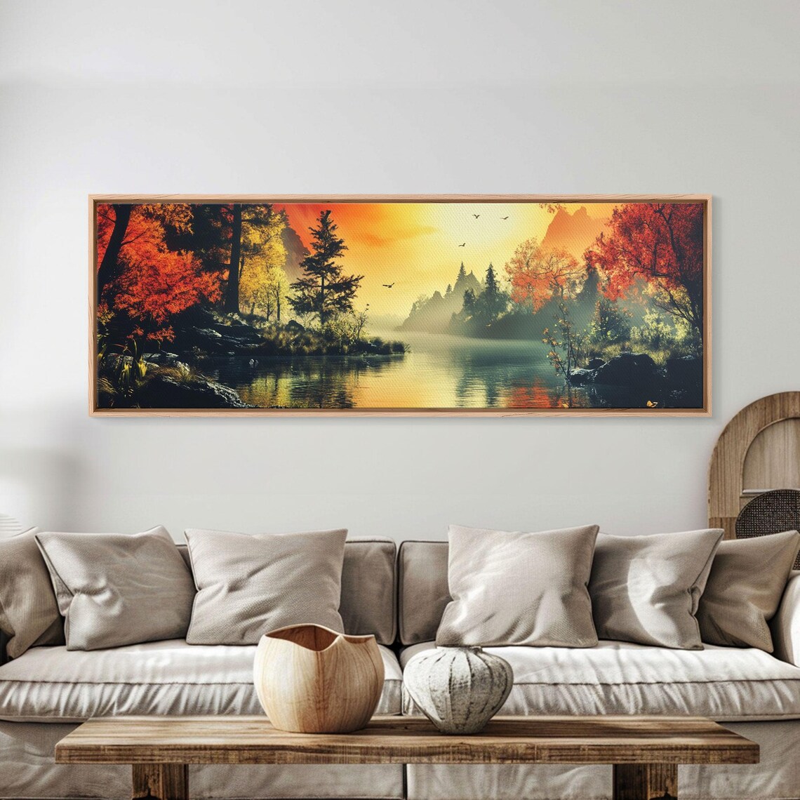 Dark And Moody Landscape Sunset In The Valley Framed Print Original Artwork Horizontal Print Above Sofa Lake House Lake Art - Image 4