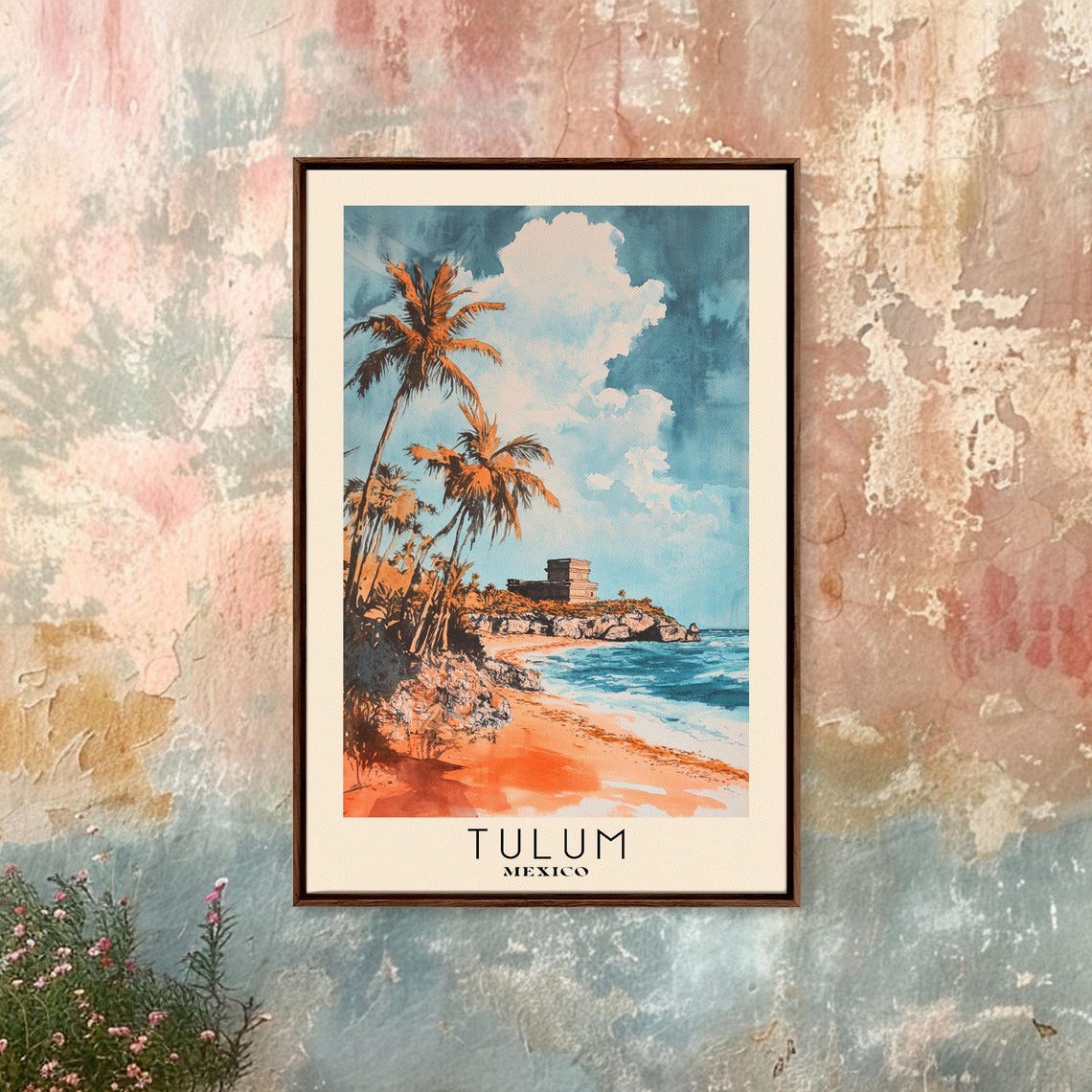 Tulum Mexico Mayan Ruins Cliff Palms Orange Beach Caribbean Poster - Image 4