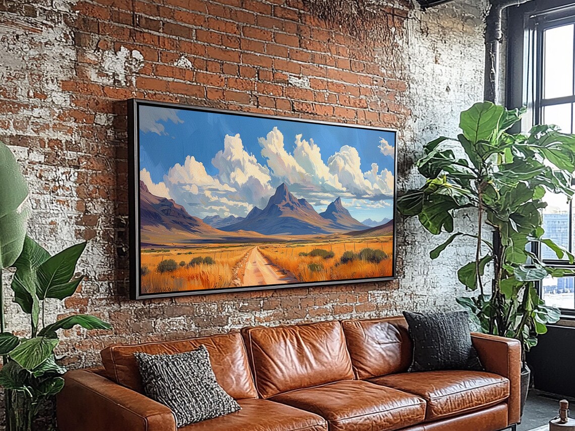 Desert Dirt Road To Purple Mountains Golden Grass Landscape Poster - Image 2