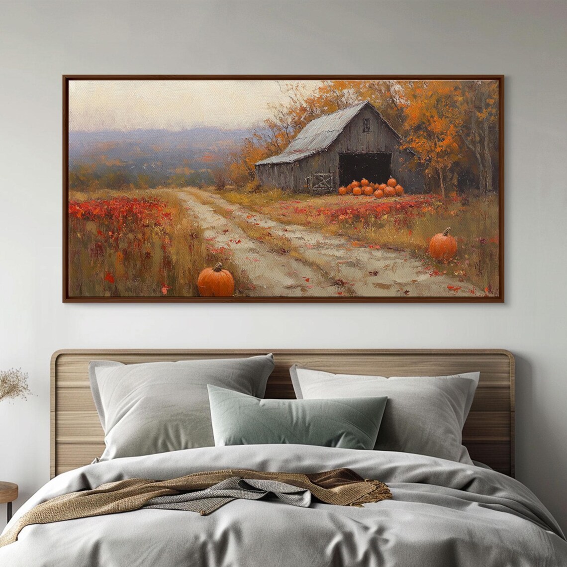 Country Farmhouse Autumn Harvest Barn Pumpkins Dirt Road Orange Foliage Poster - Image 4