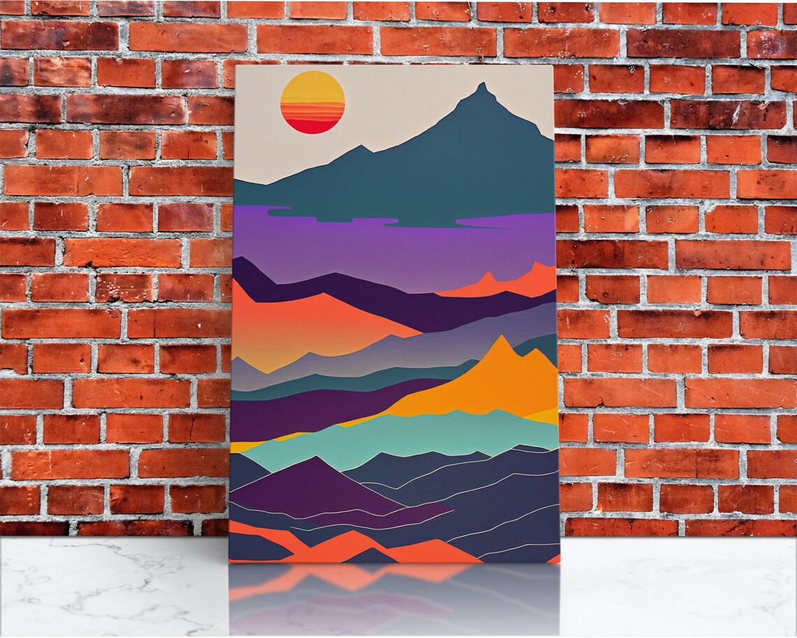 Scandinavian Inspired Pacific Northwest Art Minimalist Boho Style Forest Landscape Framed Art Abstract Art Purple Mountains - Image 3