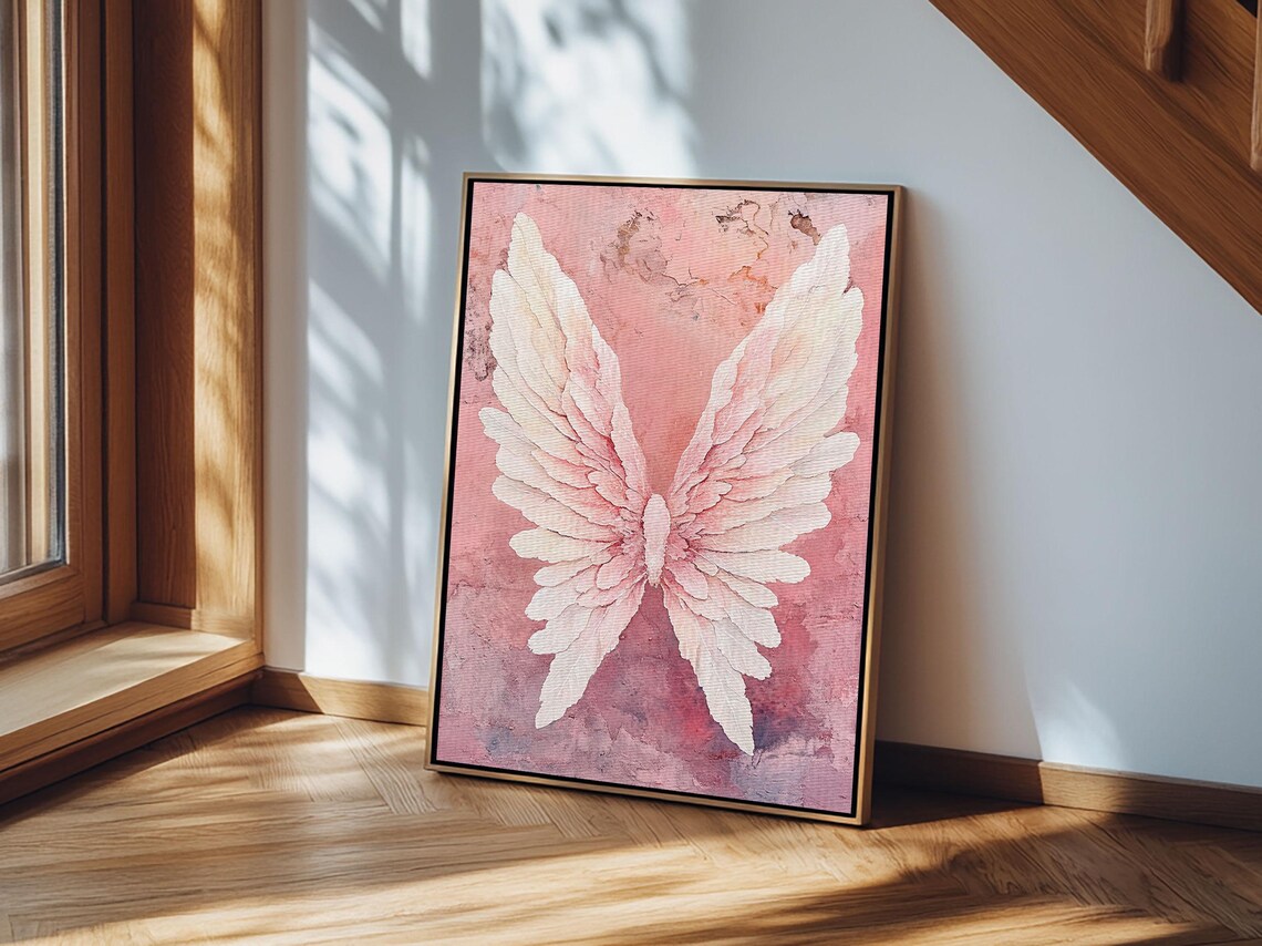 White Angel Wings Pink Watercolor Art Print Serene Bedroom Wall Poster - Image 6