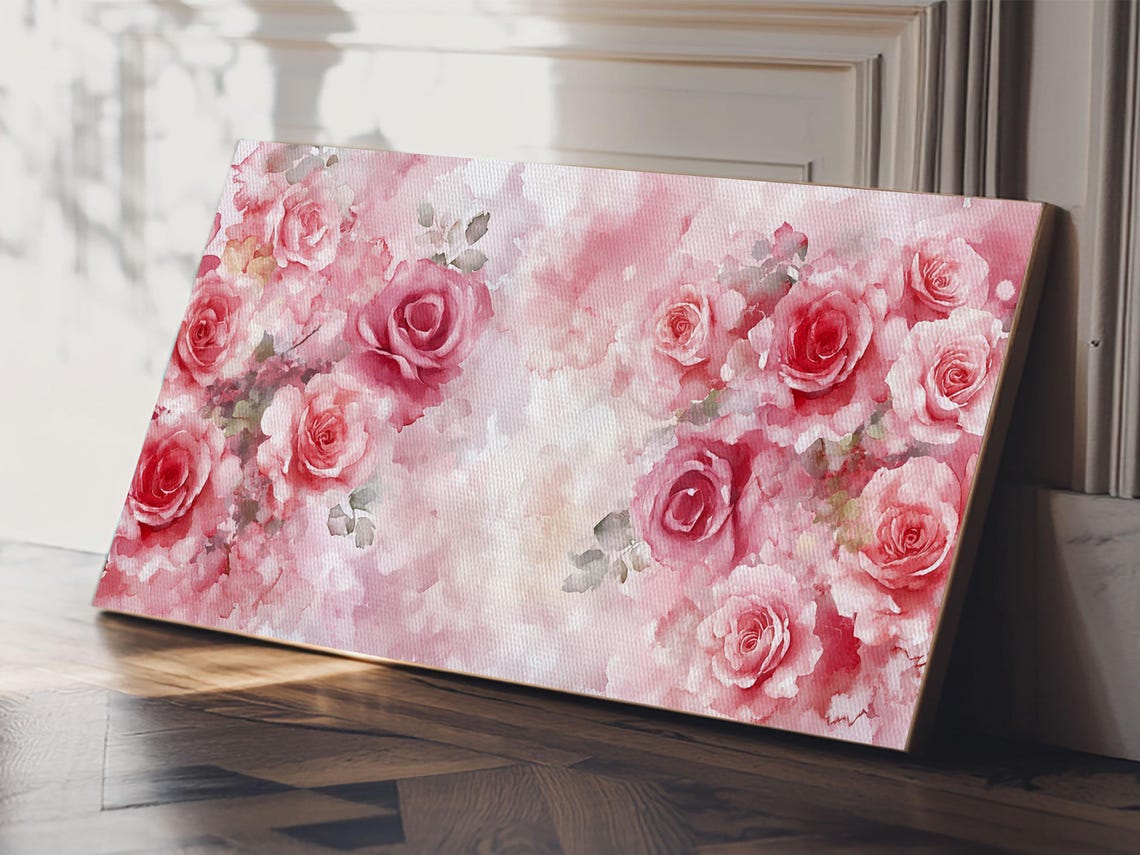 Pink Roses Blooming Bouquet Watercolor Romantic Floral Wall Poster - Image 5