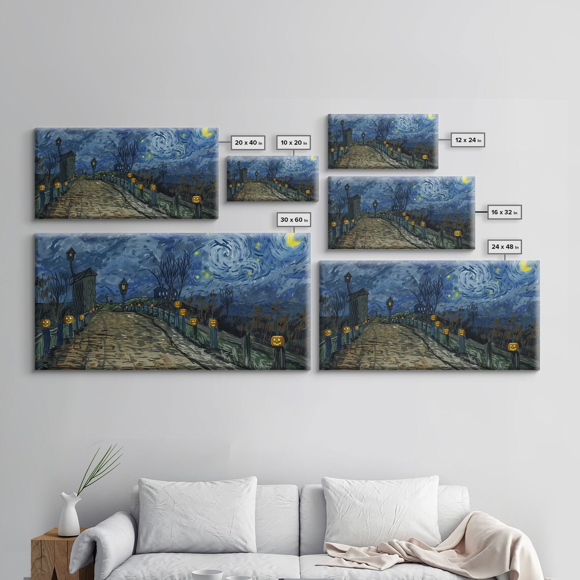 Starry Night Haunted Bridge Jack O Lanterns Moonlit Walkway Halloween Poster - Image 2