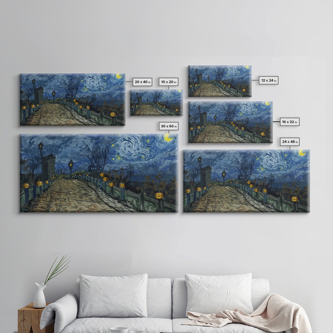 The Haunted Bridge Framed Print Spooky Home Decor Starry Night Inspired - Image 2