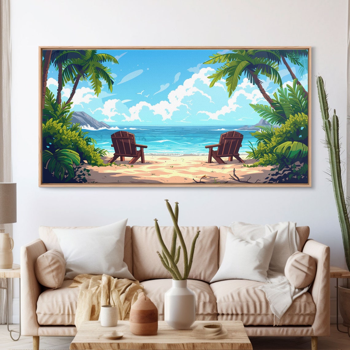 Tropical Beach Palm Trees Ocean Chairs Colorful Summer Poster - Image 3