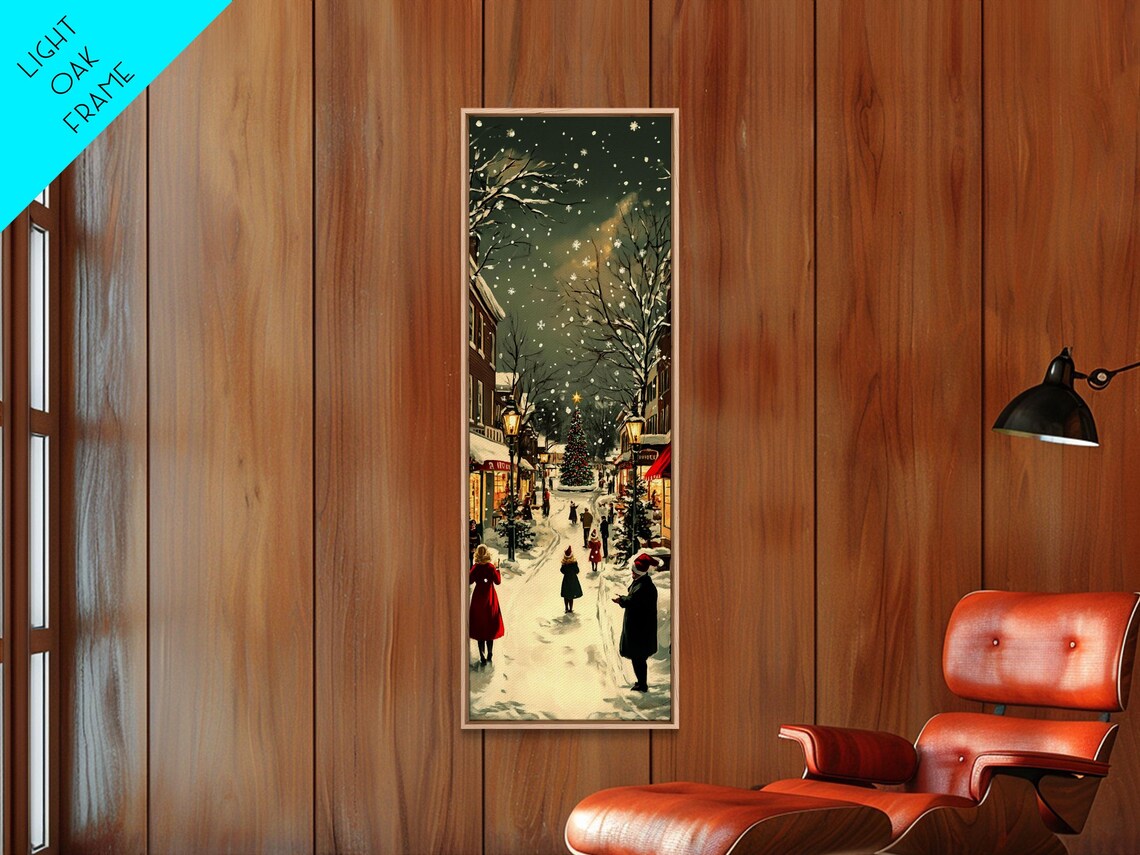 Snowy Christmas Street Market With Falling Snow Vintage Town Poster - Image 2