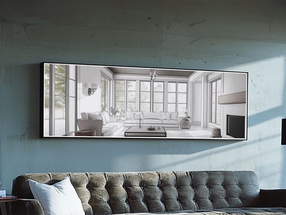 Extra Wide Print Living Room Art Modern Wabi Sabi Art Panoramic Neutral Design Rustic Farmhouse Minimalist Wall Decor
