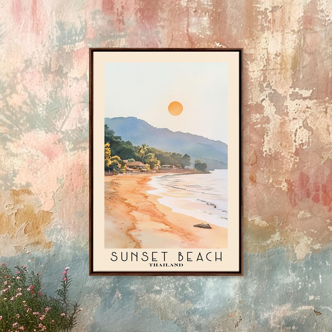 Sunset Beach Thailand Orange Sun Golden Shore Mountain View Poster - Image 3