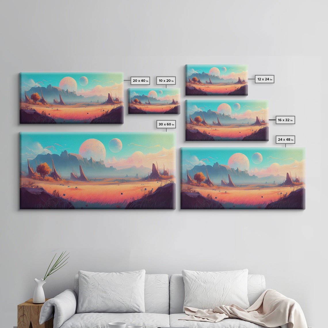 Twin Moons Alien Planet Sci Fi Landscape Fantasy Art Panoramic Poster - Image 2