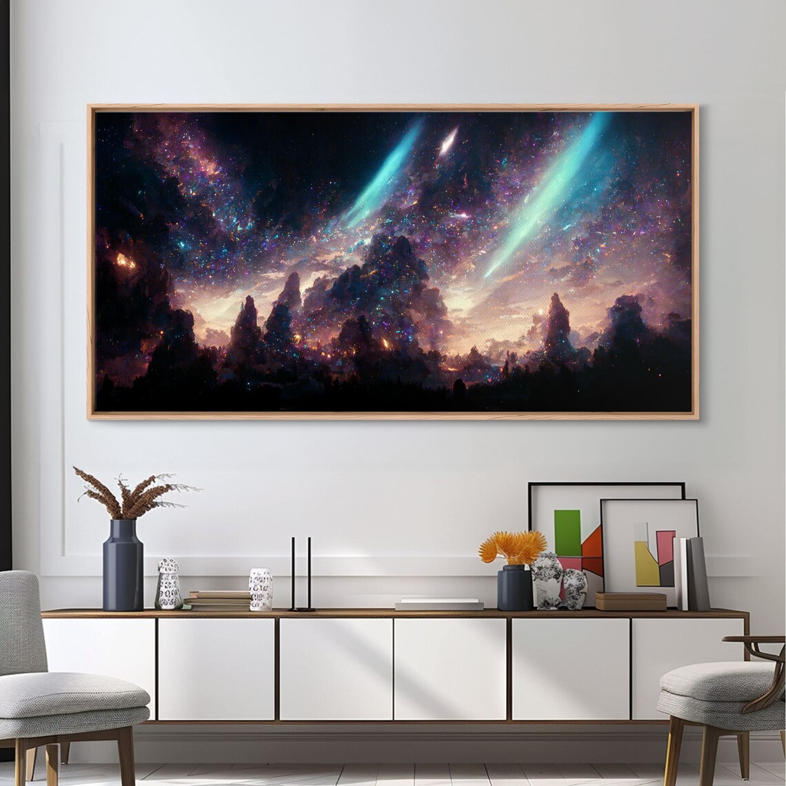 Aurora Borealis Over Norway, Mountain Landscape Art Print
