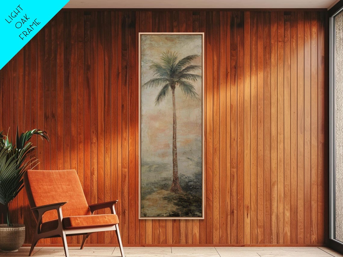 Vintage Palm Tree Painting Print Coastal Home Decor Coastal Wall Art Palm Tree Decor Tall Narrow Wall Art Kitsch Boho Art - Image 3