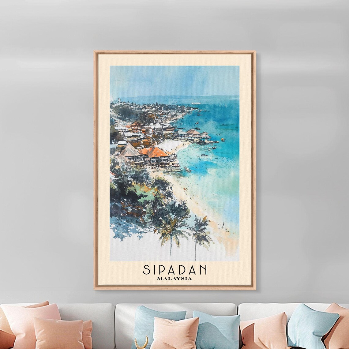 Sipadan Malaysia Aerial Coastal Town Beach Turquoise Water Boats Poster - Image 2