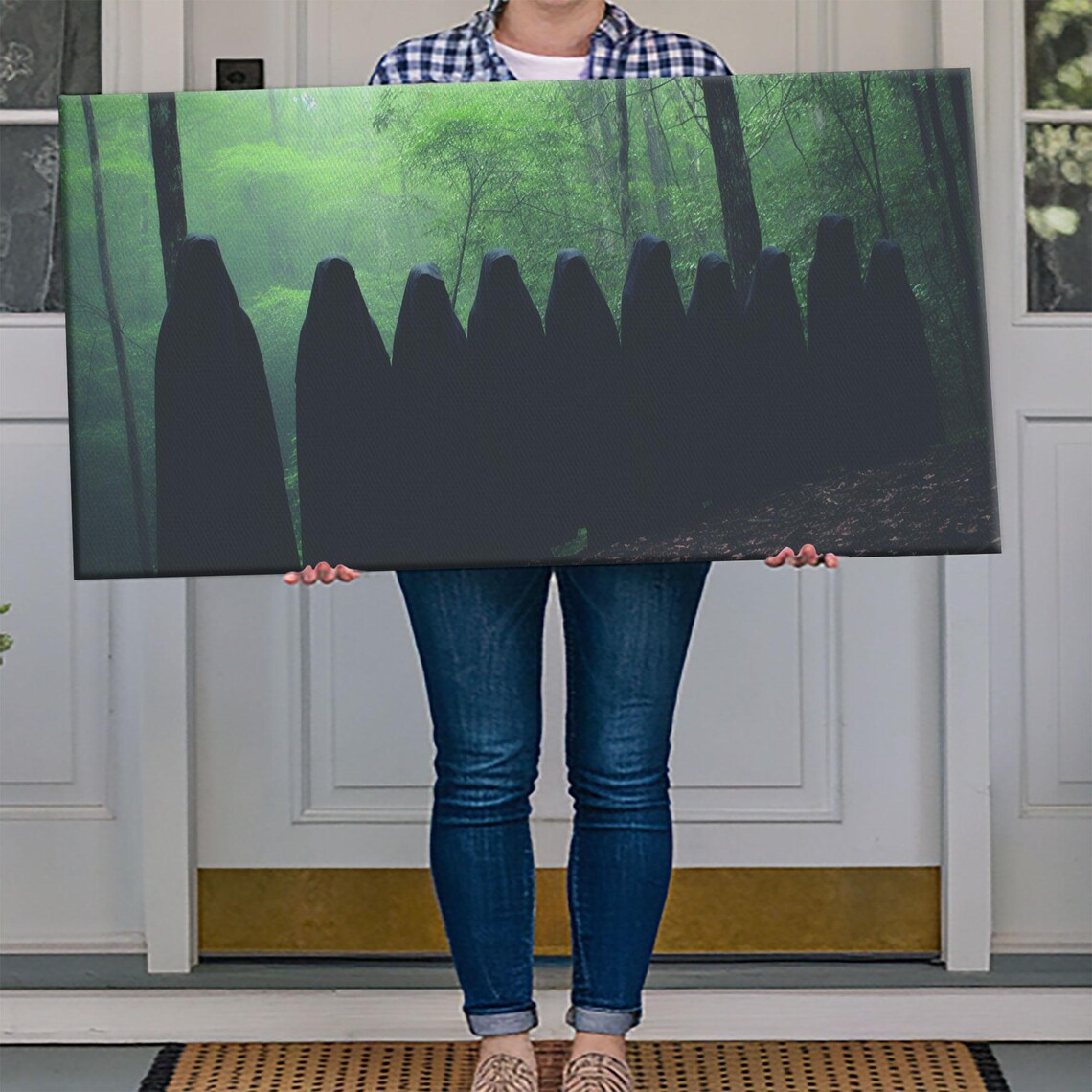 Hooded Cult Figures Standing In Misty Green Forest Halloween Poster - Image 4