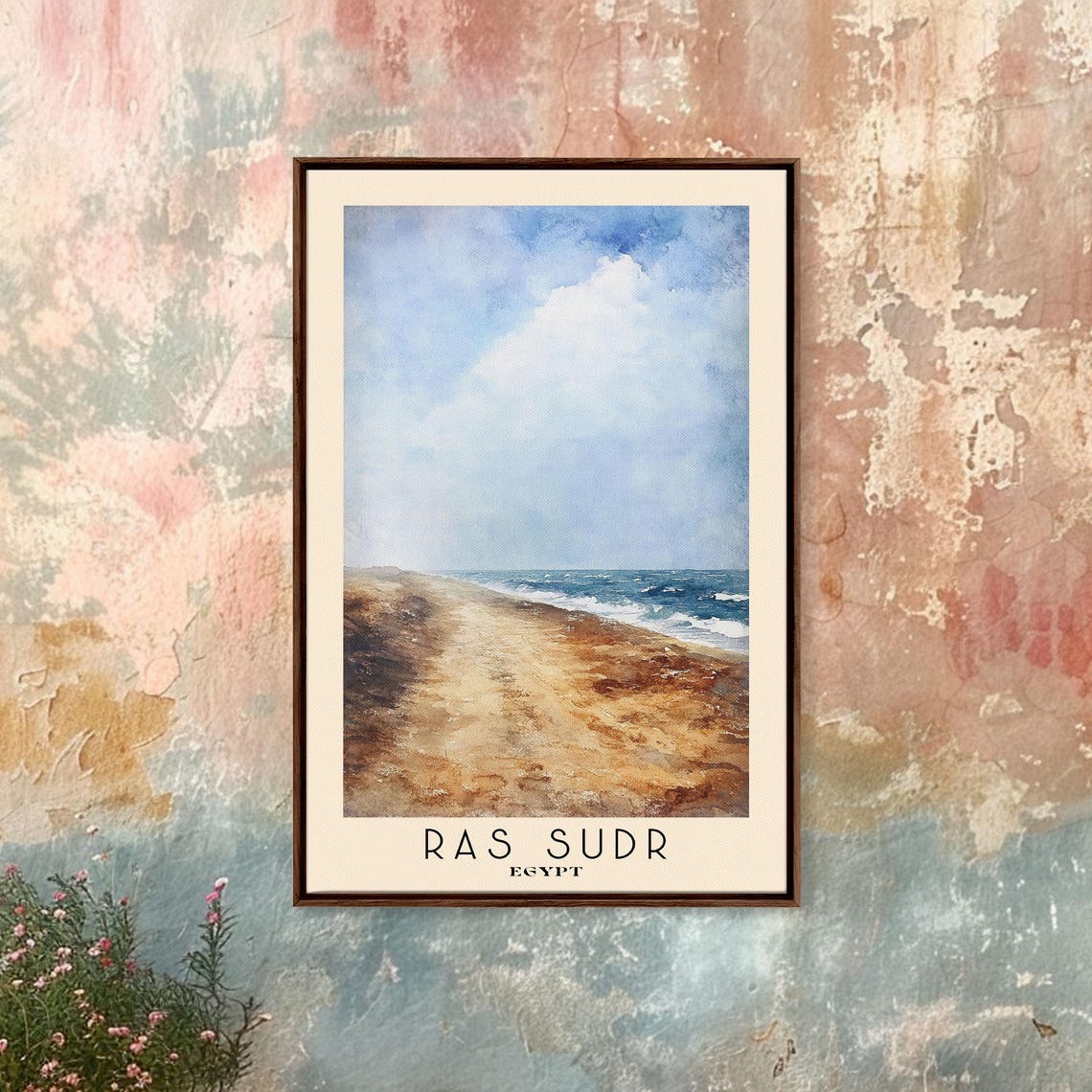 Ras Sudr Egypt Sandy Beach Foamy Surf Pale Sky Watercolor Poster - Image 4