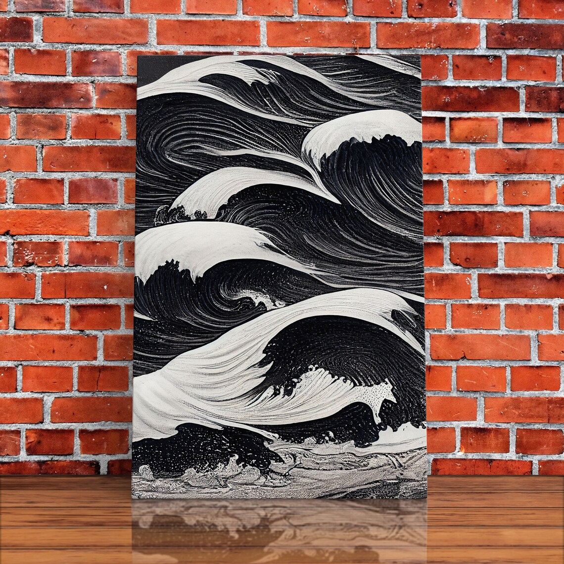 Black And White Tidal Waves Japanese-Style Art Print - Image 5