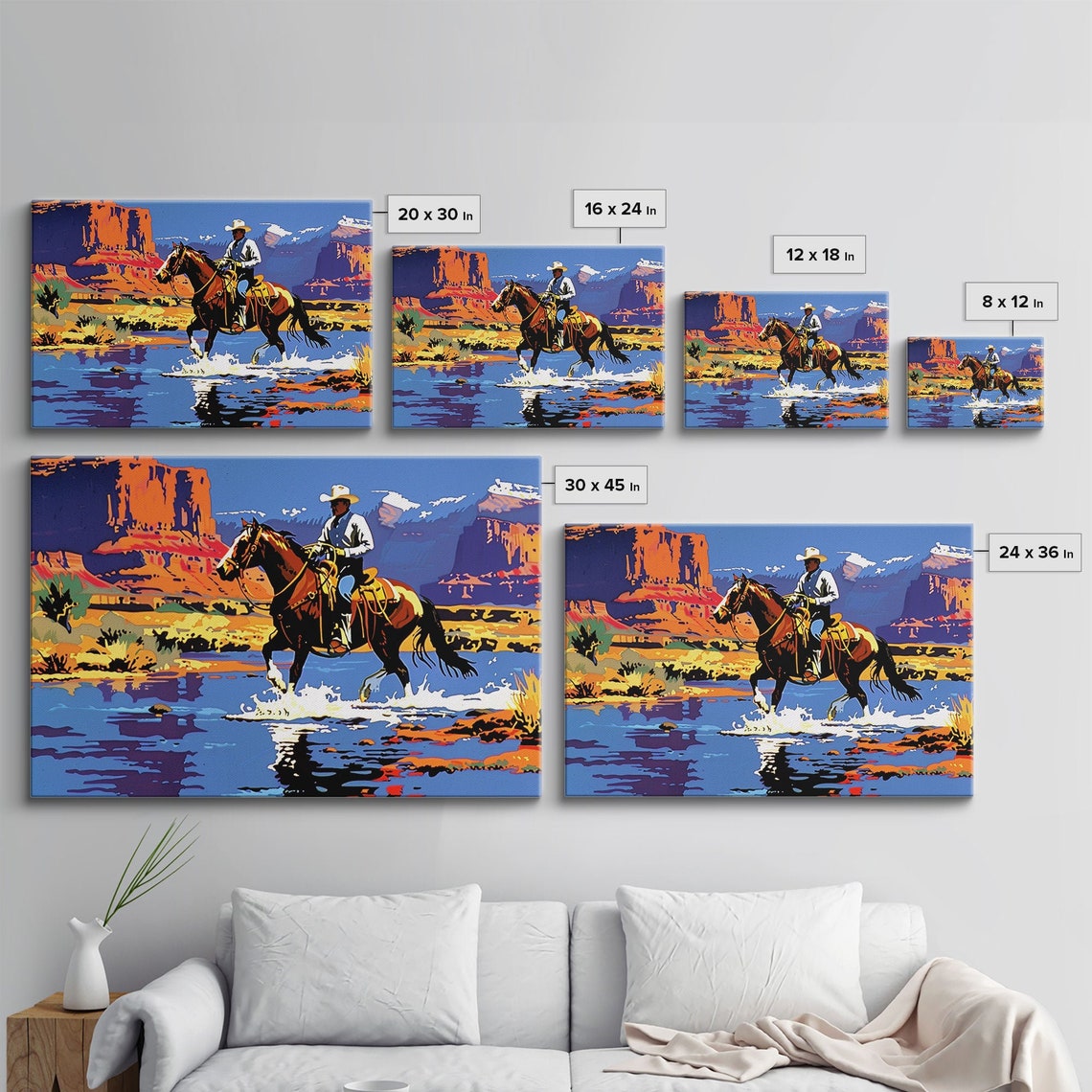 Cowboy Crossing Desert River Red Rock Canyon Pop Art Western Poster - Image 2
