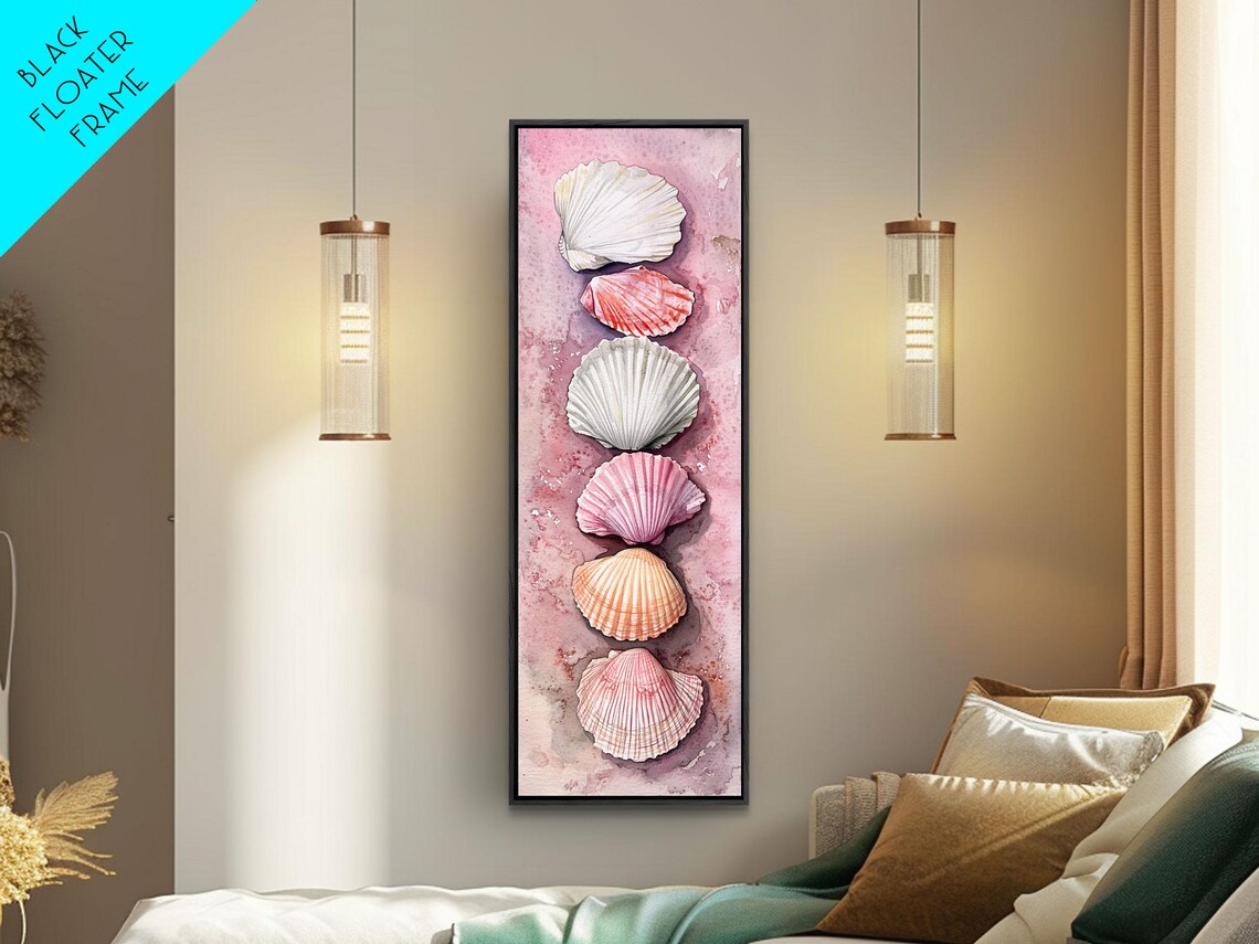 Pink Seashells Watercolor Painting Scallop Shells Coastal Vertical Poster - Image 5