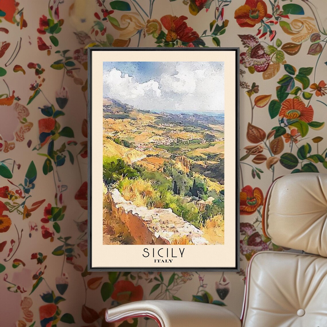 Sicily Italy Watercolor Beach Vacation Art Print