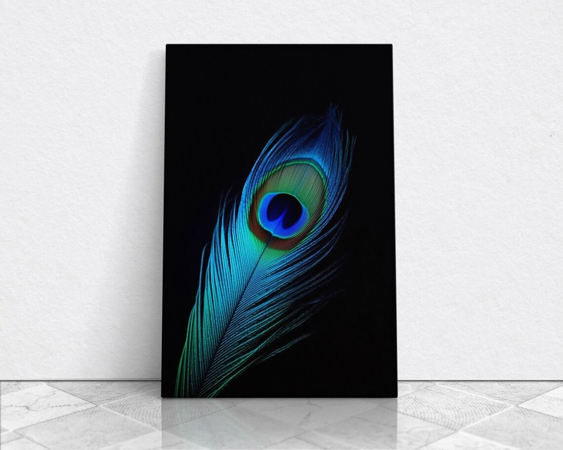 Lone Peacock Feather Art Print, Peacock Bird Study - Image 6
