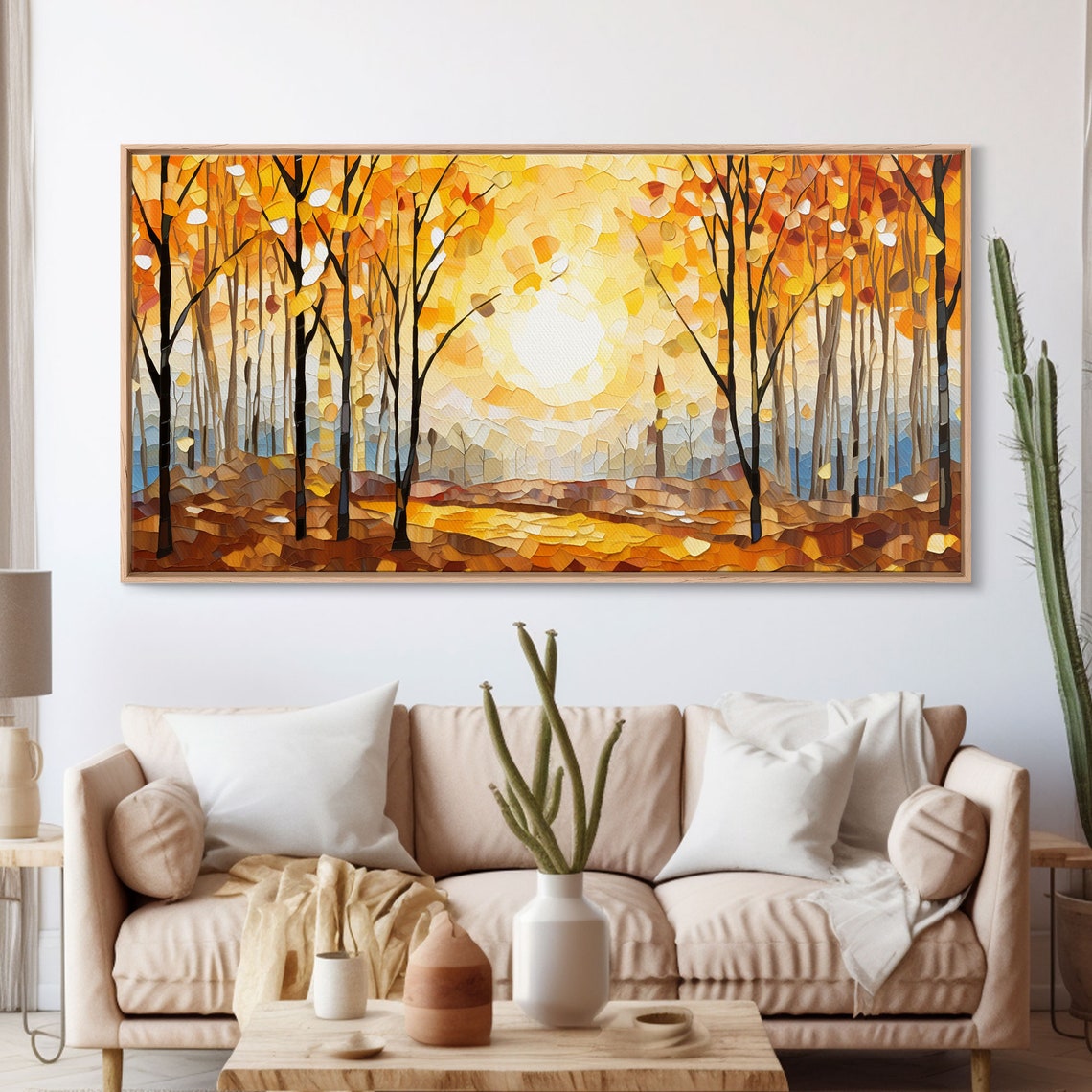 Golden Autumn Forest Sun Glow Mosaic Painting Panoramic Poster - Image 3