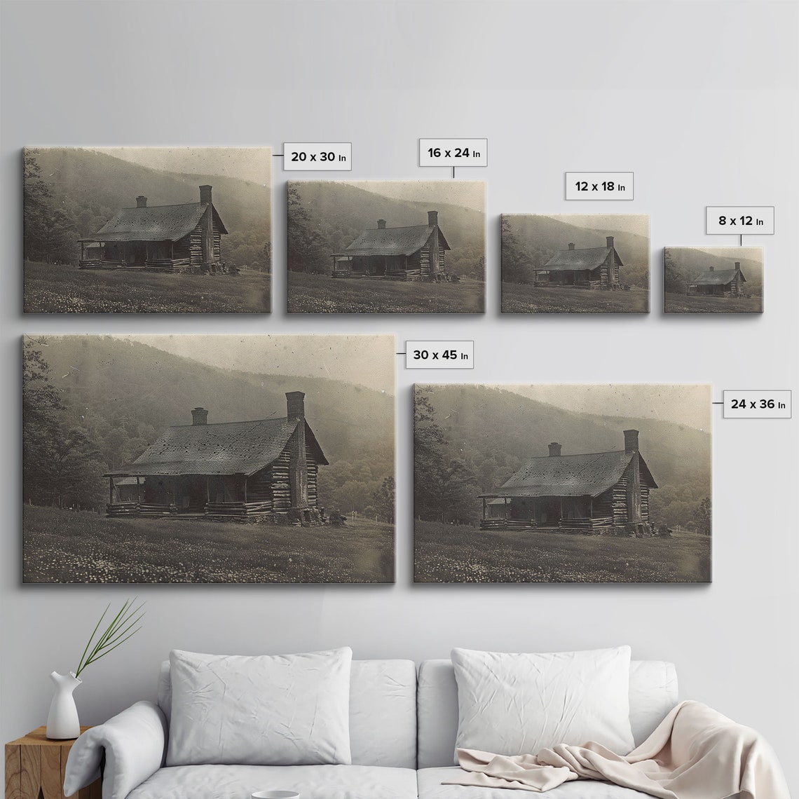 Vintage Log Cabin Pine Forest Black White Rustic Photo Poster - Image 2