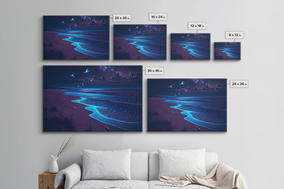 Vaporwave Starry Night Over A Calm Beach Watercolor Framed Print Synthwave Wall Art Aesthetic - Image 2