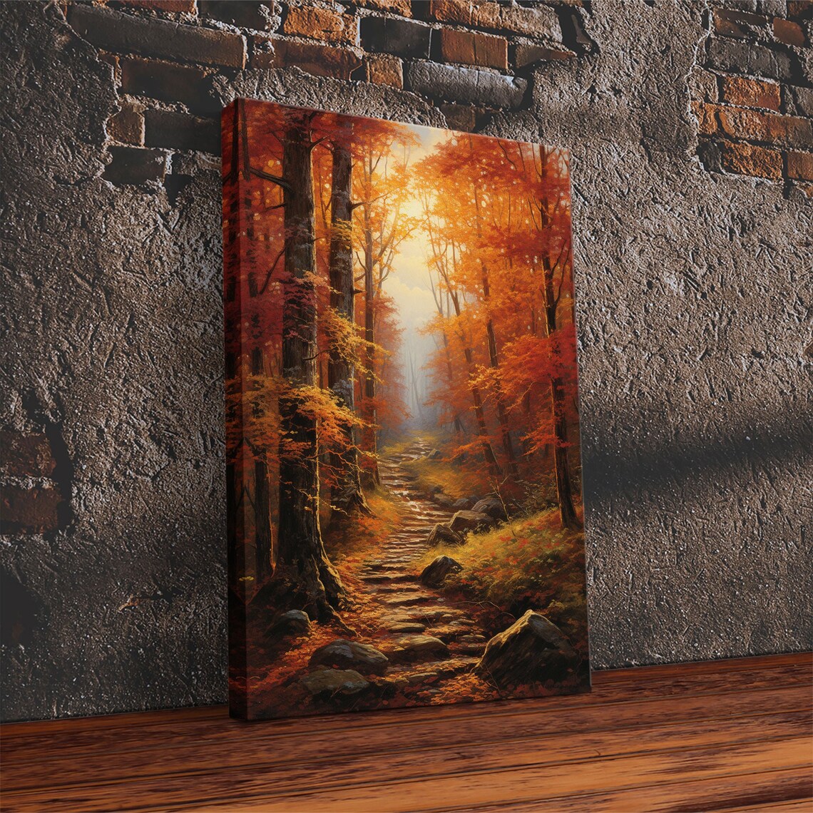 Fall Trees Forest Wall Art Print, Rustic Vertical