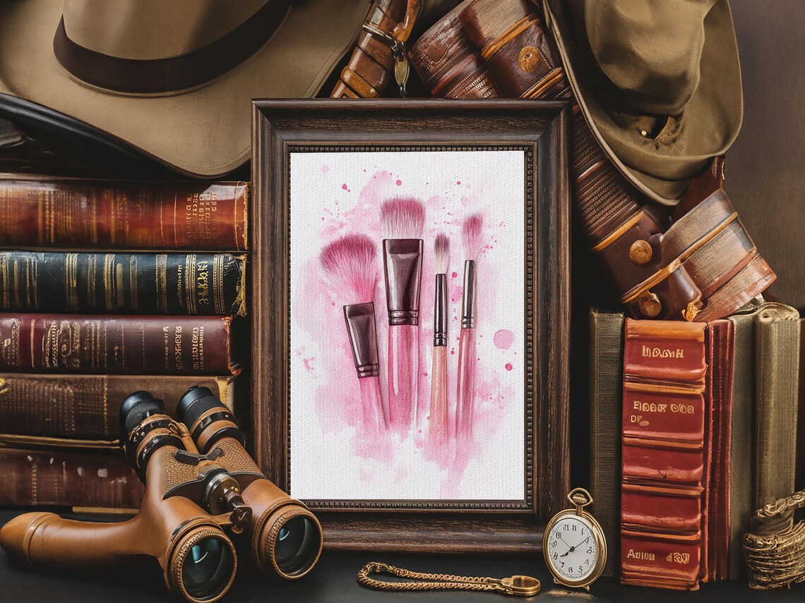 Pink Makeup Brushes Watercolor Canvas Print Feminine Vanity Wall Poster - Image 4