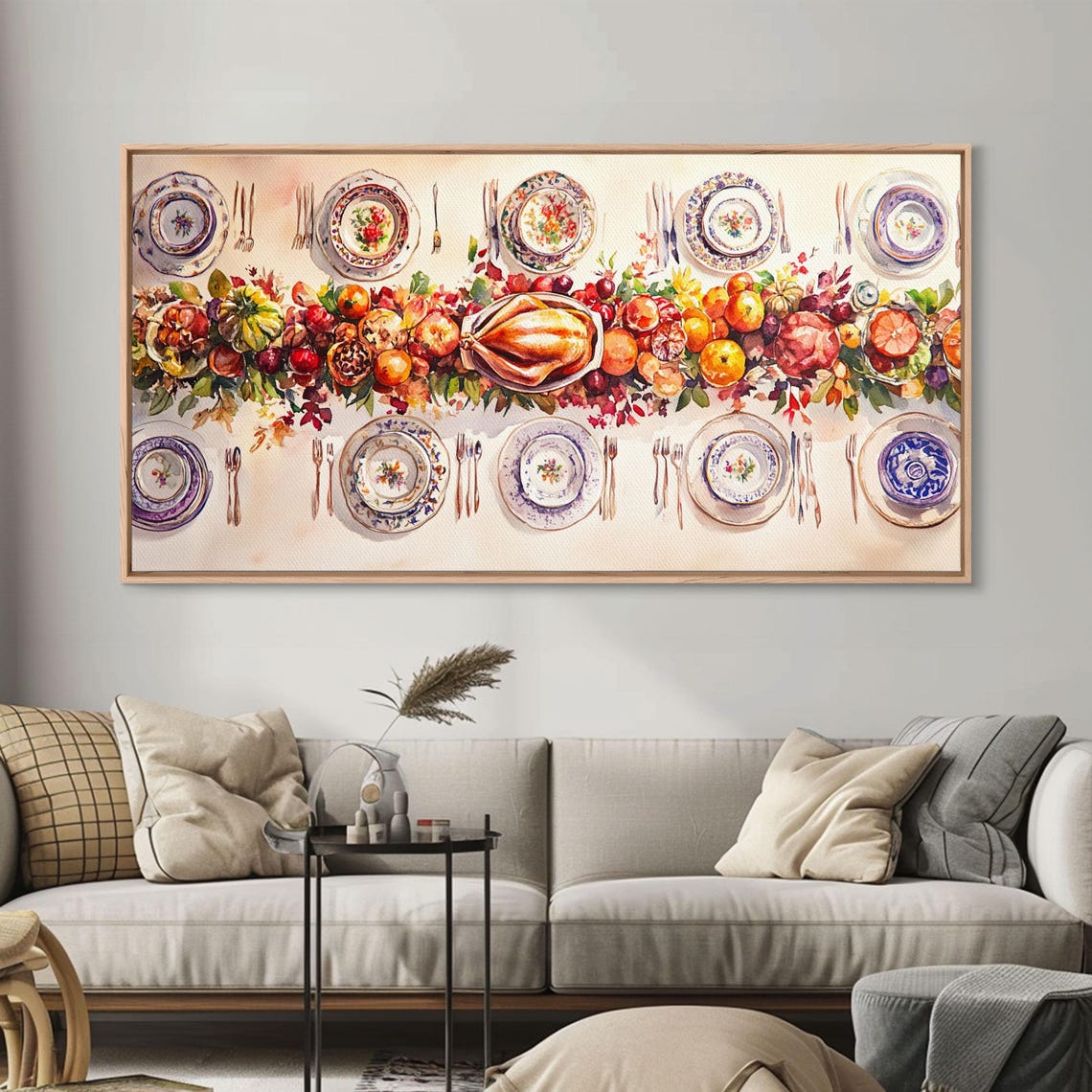 Thanksgiving Harvest Feast Table Setting Overhead View Art Print - Image 4