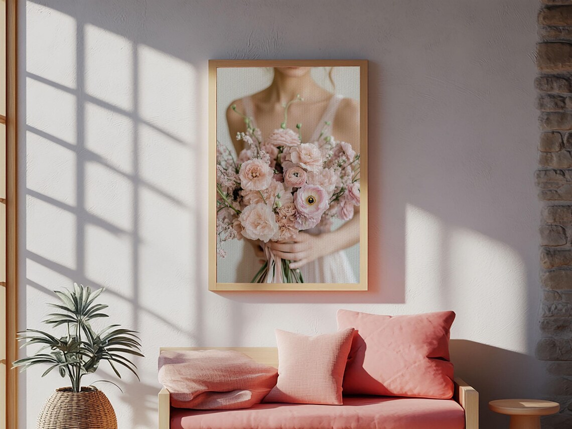 Blush Bridal Bouquet Bride Holding Romantic Wedding Floral Art Poster - Image 2