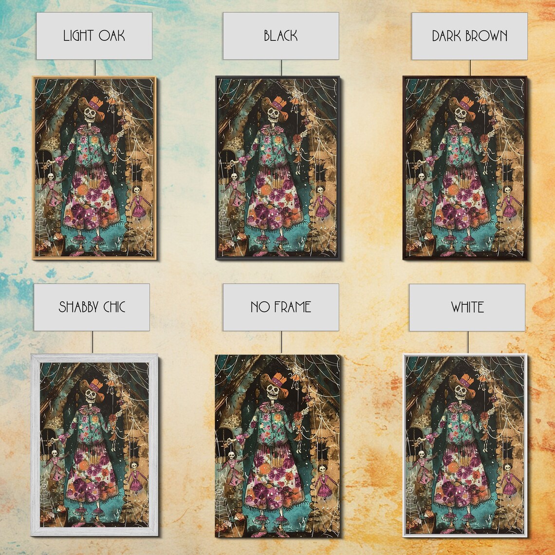 Skeleton Floral Dress Spider Webs Hanging Dolls Halloween Art Poster - Image 2