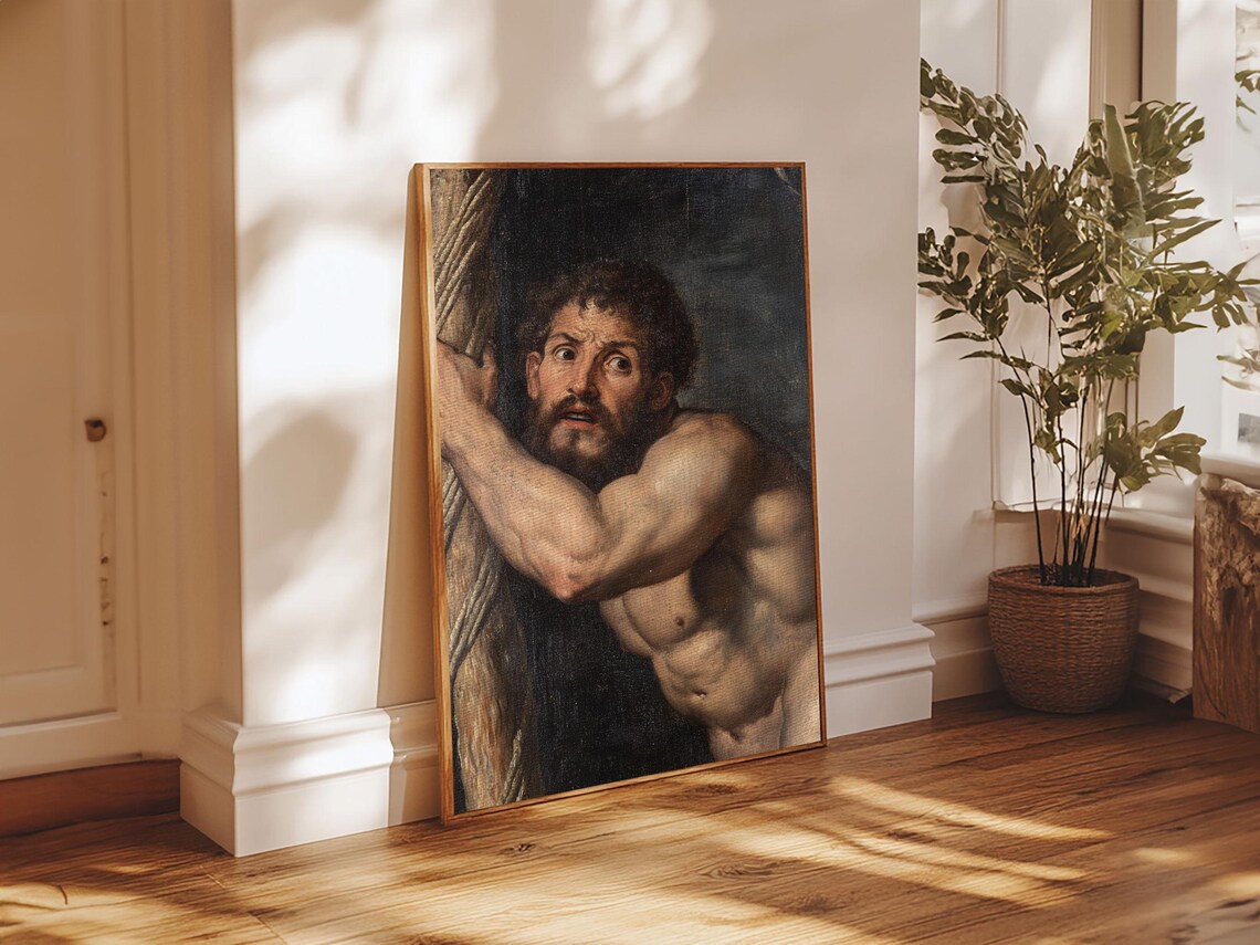 Classical Muscular Bearded Man Baroque Figure Oil Painting Mythology Wall Art - Image 5