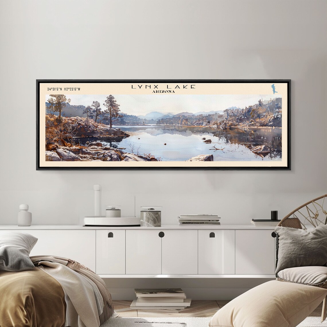 Lynx Lake Arizona Watercolor Rocky Pine Shore Mirror Lake Art Poster - Image 6