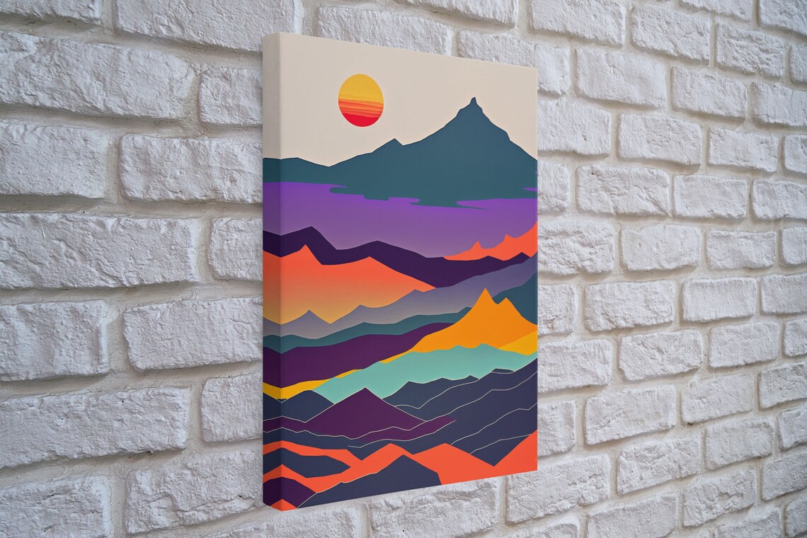 Scandinavian Inspired Pacific Northwest Art Minimalist Boho Style Forest Landscape Framed Art Abstract Art Purple Mountains - Image 4