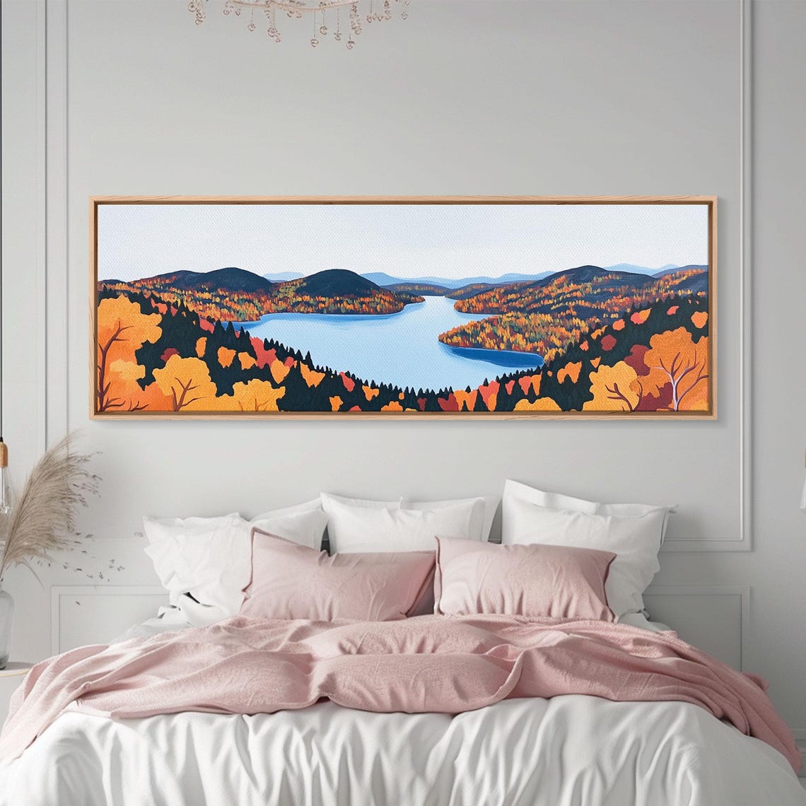 Fall In The Valley Framed Print Wood Framed Wall Art Panoramic Landscape Painting - Image 3