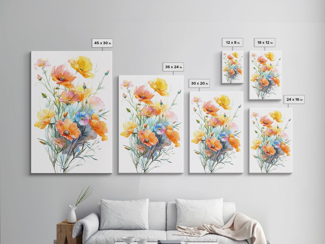 Watercolor Orange Wild Poppies Bouquet White Background Floral Poster - Image 2