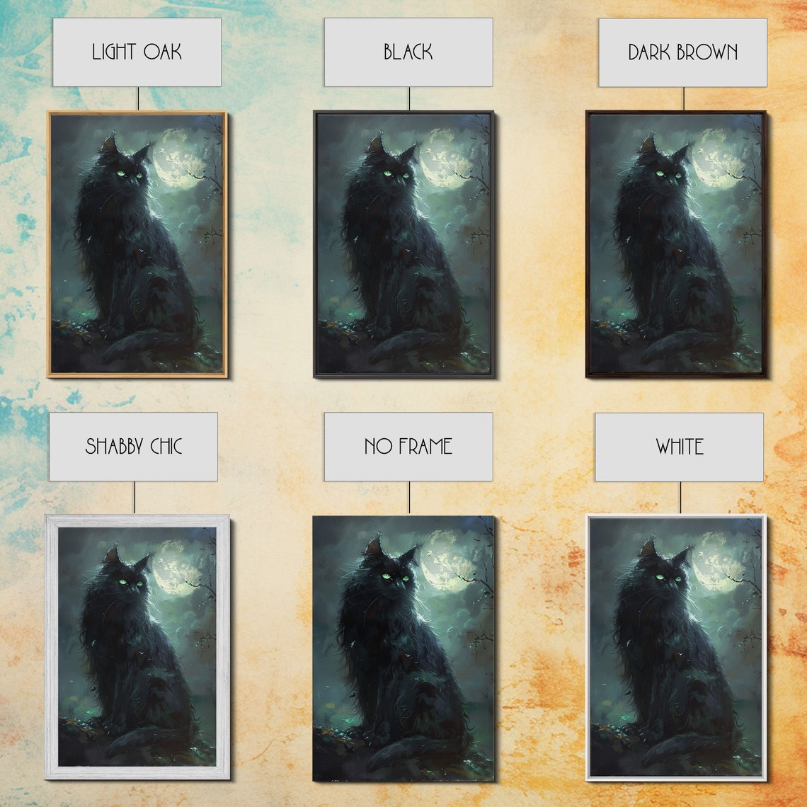Sinister Black Cat With Glowing Green Eyes Under Full Moon Poster - Image 3