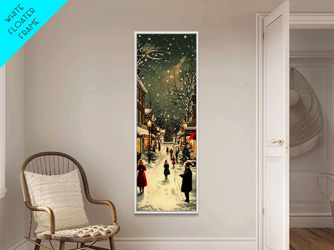 Snowy Christmas Street Market With Falling Snow Vintage Town Poster - Image 5