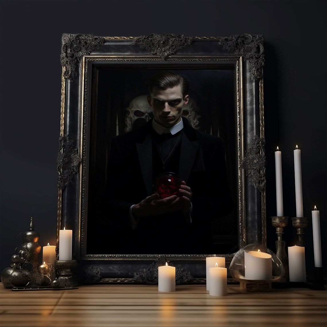Dark Victorian Vampire Portrait Red Crystal Ball Gothic Spooky Art Print - Image 6