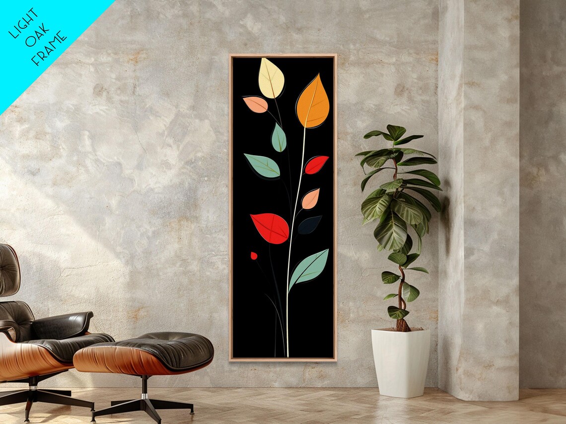 Mid Century Modern Colorful Leaves Retro Botanical Art Poster - Image 2