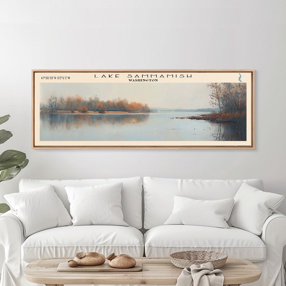 Framed Print Lake House Decor Panoramic Print Lake Sammamish Boho Art Travel Poster Art Wall Art Home Decor Lake Painting