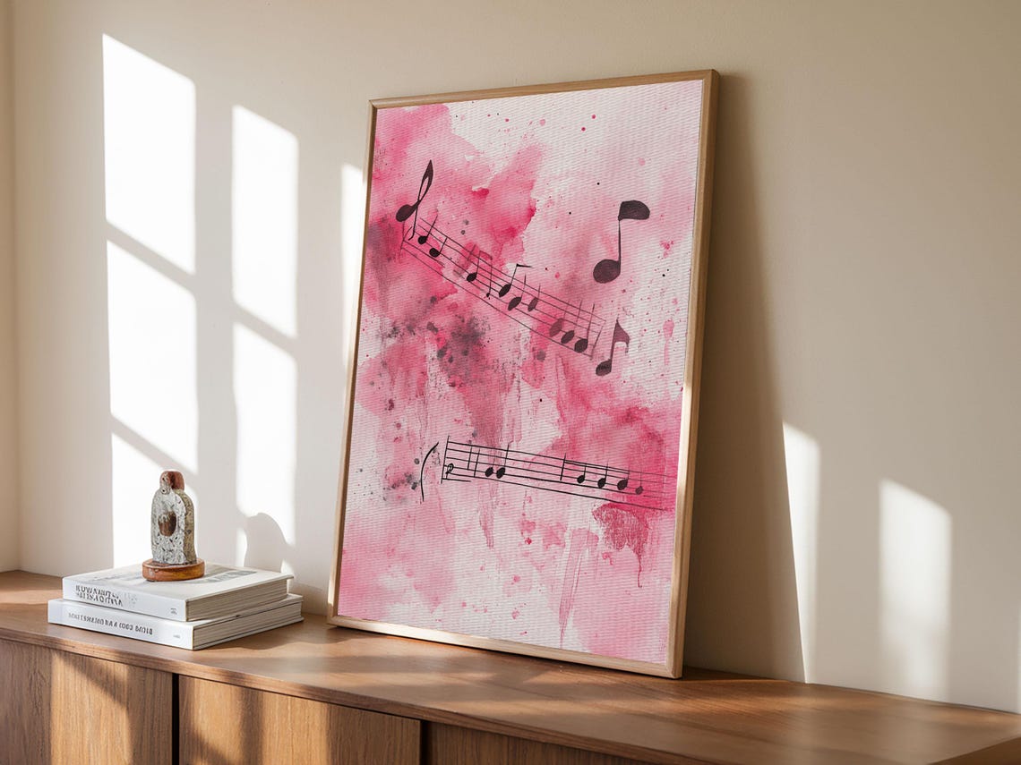 Musical Notes Pink Watercolor Abstract Music Lover Art Print - Image 3
