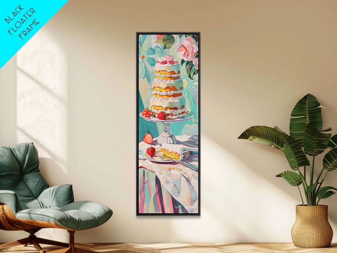 Colorful Layered Cake Strawberry Dessert Still Life Painting Poster - Image 6