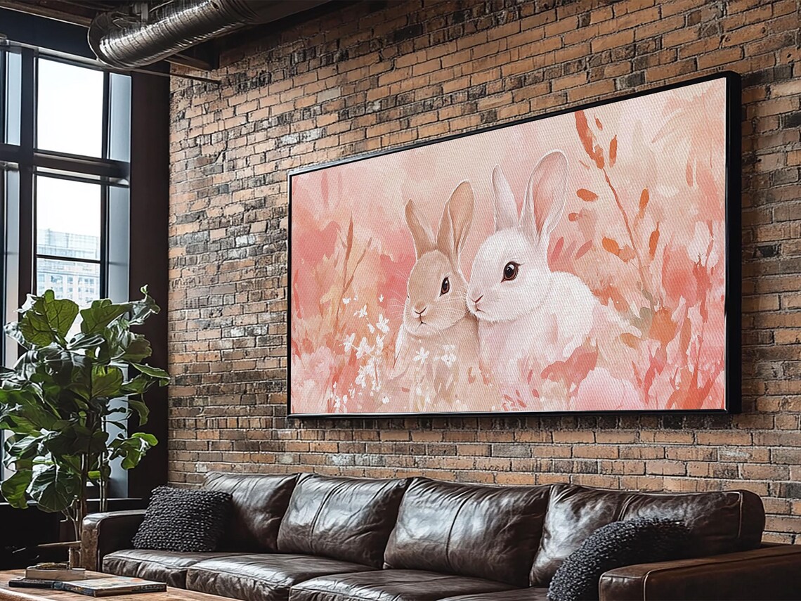 Pastel Bunny Pair Sweet Watercolor Baby Animal Nursery Wall Poster - Image 2