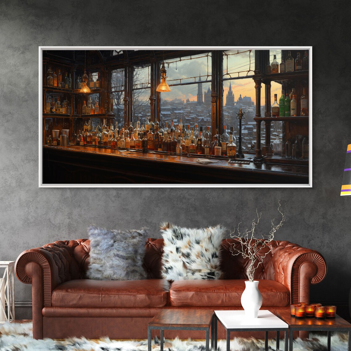 Vintage Western Bar Overlooking City, Art Print