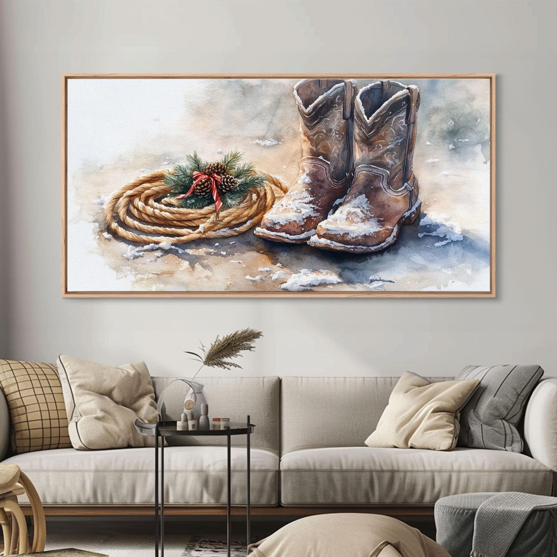 Rustic Cowboy Boots Snow Rope Pinecones Red Ribbon Christmas Poster - Image 5