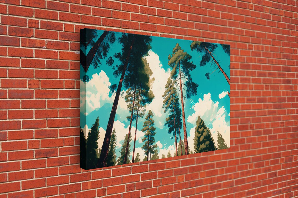 Pine Tree Forest And Blue Skies Framed Print Beautiful Wall Art Living Room Wall Decor Pine Cone Tree - Image 3