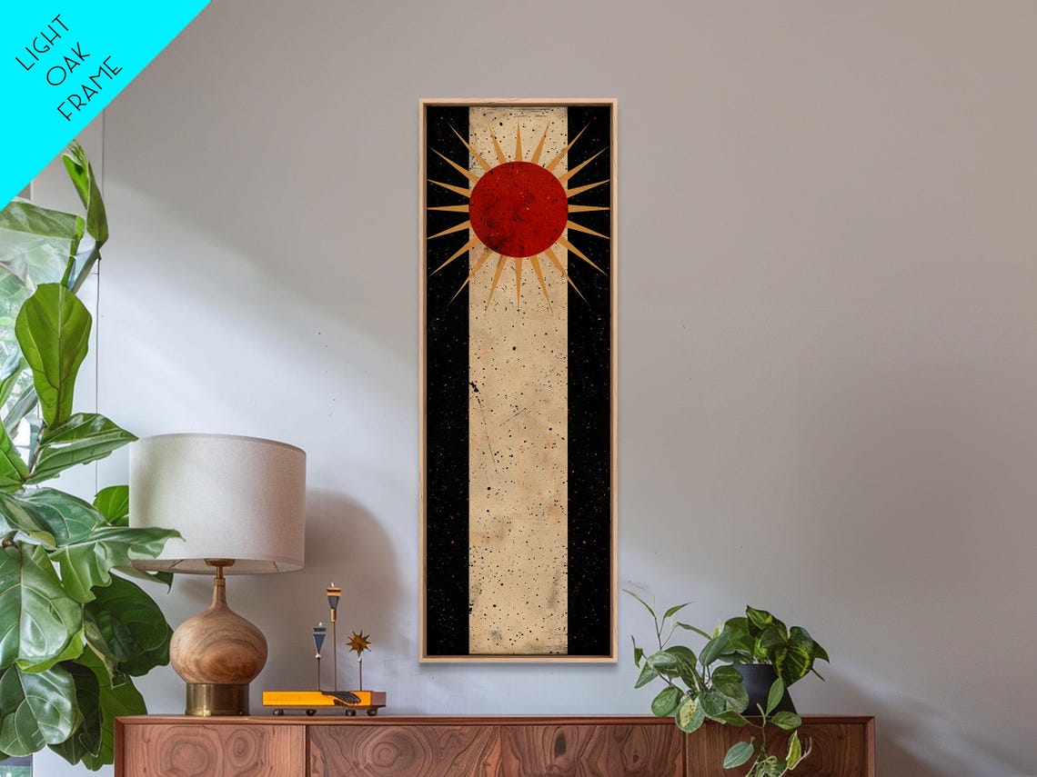 Abstract Red Sunburst Gold Rays Distressed Black Beige Column Poster - Image 5